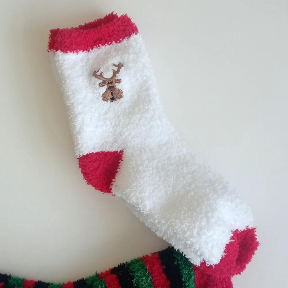 Set of 2 Pair Reindeer & Holiday Stripe Sock Set Holiday/Christmas *Super Soft